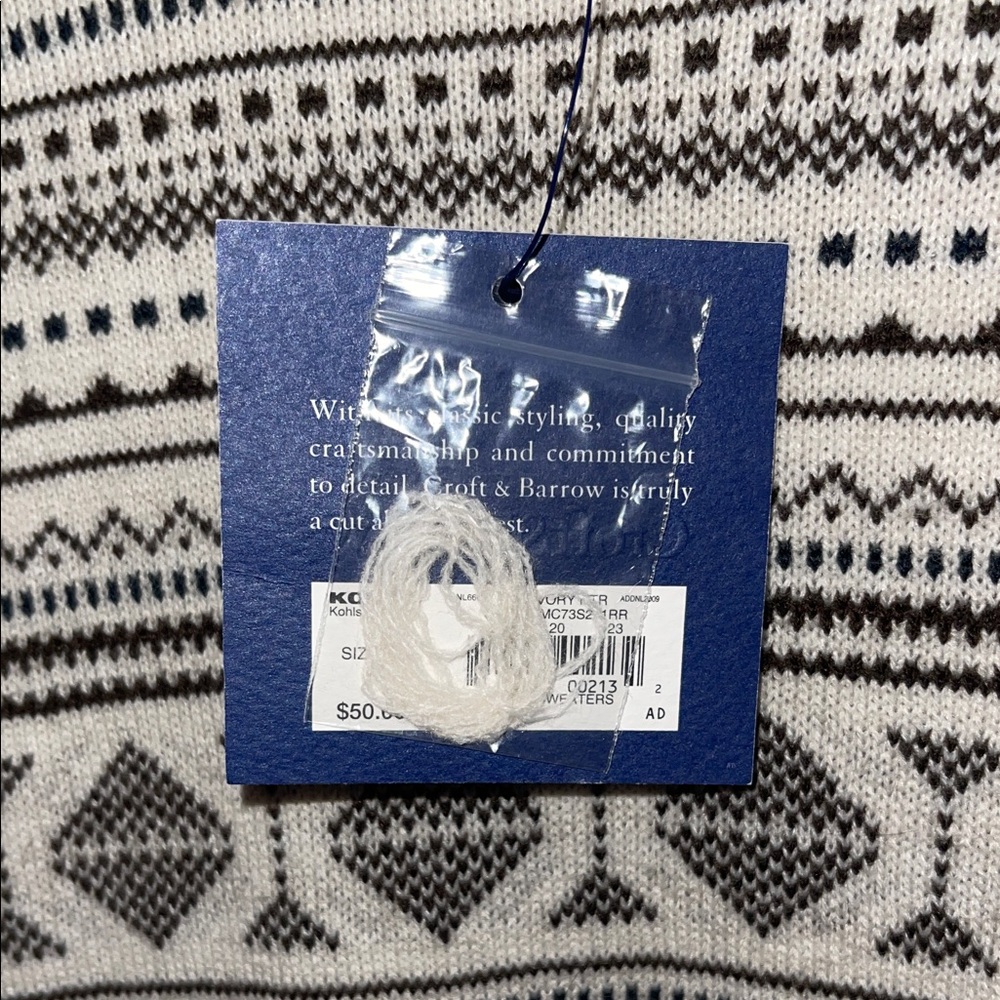 croft & barrow Cream and Black Patterned Crewneck Sweater for Men - Picture 2 of 3